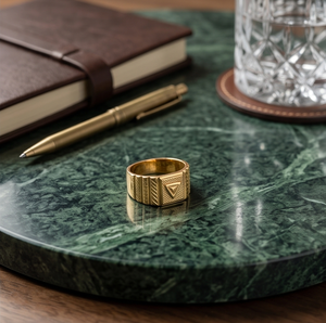 DIVYORO Anillo de sello clásico para hombre chapado en oro de 22 quilates con estrella de ocho puntas - Product Image 4