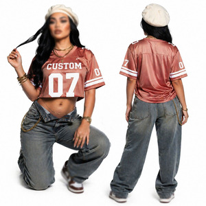 Maillot de football américain personnalisé par sublimation pour femme, col en V, manches courtes, en maille respirante, coupe ample, haut d'uniforme d'équipe - Product Image 1