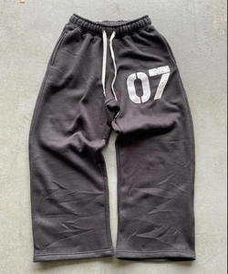 Custom Pink Distressed Vintage Sweatpants Men Graphic Print Wide Leg Joggers Casual Streetwear Loose Fit Comfortable Pants OEM - Product Image 2
