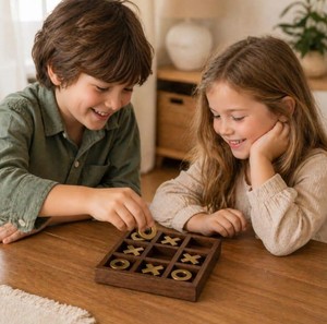 Timber Tic Tac Toe Board Innovative Design Interactive Family <b>Game</b> <b>Brain</b> Exercise Decorative Desktop Accessory - Product Image 3