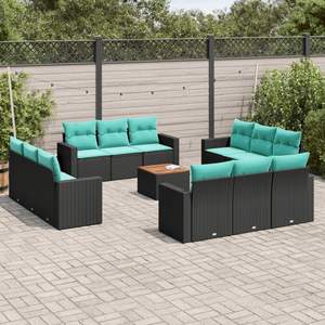 Set di divani da giardino in polyrattan nero da 13 pezzi con cuscini per divani da giardino - Product Image 1