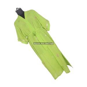 KL019 Vintage Sari Kimono Long Nightgown ODM Blended Poly Silk Quick Dry Women's - Product Image 1