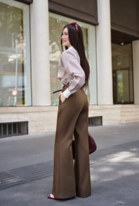 Pantalones de Oficina de Cintura Alta para Mujer, Color Marrón, Corte Ajustado, Pierna Ancha, Elegantes, Formales, para Negocios, Pantalones Premium ALVA - Product Image 4