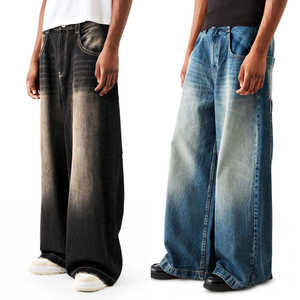 Jeans baggy unisexes délavés à l'acide, style streetwear, broderie personnalisée, décontractés, de haute qualité, coupe ample, effet usé, pour hommes - Product Image 5