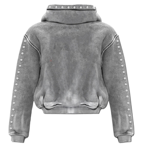 Sudadera con capucha unisex personalizada, corta, con cremallera completa, con pedrería, estilo Y2K, ropa urbana, transpirable para invierno, MOQ bajo, muestra rápida, logotipo OEM ODM - Product Image 3