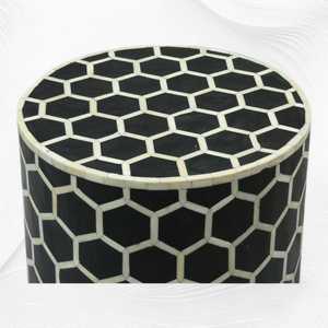Belladec Modern Luxury Antique <b>Round</b> Hexagonal Pattern Bone Inlay Stool Living Room Furniture <b>Console</b> <b>Table</b> - Product Image 5