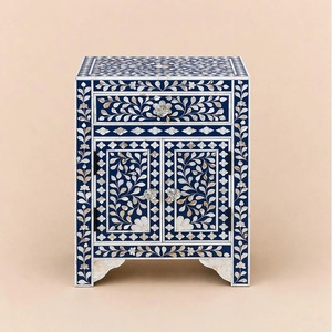 Living Room Furniture Home Mother of Pearl Furniture Mother of Pearl Inlay <b>Bedside</b> <b>Table</b> Indigo <b>Blue</b> Side <b>Table</b> - Product Image 2