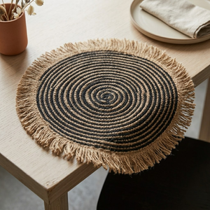 Handmade Jute <b>Table</b> <b>Mat</b> New Design Fringe Edge Eco-Friendly <b>Round</b> Dining Placemat for Home Hotel Use Bulk Supply Export Quality - Product Image 6
