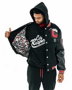 Chaqueta Varsity de los Raiders de Las Vegas para Hombre, Negra, de Lana, Casual, con Cuello Alto, Lisa, con Logotipo Bordado Personalizado - Product Image 1