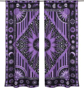 Cortinas de Ventana con Diseño de Mandala Hippie y Sol Indio, Estilo Bohemio Gitano, con Estampado de Sol y Luna, para Dormitorio, Sala de Estar, Balcón, Color Morado - Product Image 4