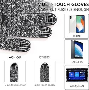 Full Finger Ski <b>Gloves</b> Black Gray Knit <b>Touchscreen</b> Compatible Lightweight Breathable Running Anti-Slip <b>Touchscreen</b> <b>Gloves</b> - Product Image 3