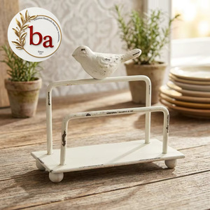 Rustic <b>White</b> Metal Business Card Holder with Bird Sculpture Single Tier Storage Basket Handmade Design for School Use - Product Image 3