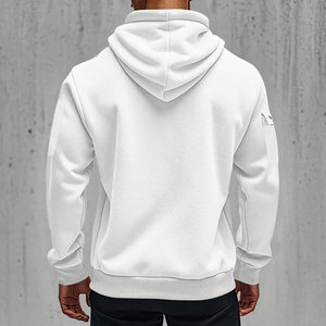 Sudadera con Capucha y Cierre de Cremallera para Hombre, Color Blanco, Corte Regular, Color Sólido, Estilo Casual para Otoño, con Bolsillos, Material de Algodón Tejido - Product Image 4