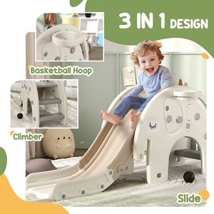 Struttura da Arrampicata e Gioco 3-in-1 a Tema Elefante per Interni con Canestro da Basket e Scivolo per Bambini da 1 a 3 Anni - Product Image 4