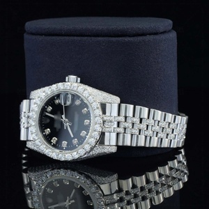 Hip Hop Style Luxury Fully Iced Out Moissanite Diamond Wrist <b>Watch</b> With <b>Black</b> Dial Date Style And Stainless Steel Metal Case - Product Image 6