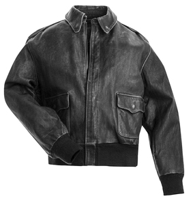 <b>Men's</b> Genuine <b>Leather</b> Bomber <b>Jacket</b> Breathable Windproof Zipper Closure Stand Collar Solid Color Winter Moto Coat - Product Image 3