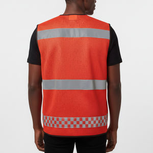 Chaleco de Seguridad Reflectante de Alta Visibilidad Rojo, con Múltiples Bolsillos, Impermeable, Clase 2 ANSI, Personalizable con Luz LED Intermitente, para Construcción - Product Image 5