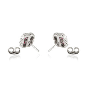 Pendientes Elegantes de Plata 925 con Diseño Floral, Racimo de Rubíes Genuinos de Corte Redondo, para Mujer - Product Image 6