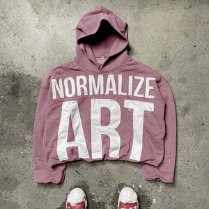 Sweat à capuche court surdimensionné pour homme, en coton, avec ourlet brut, broderie et patchs, style streetwear, personnalisable avec logo OEM - Product Image 6