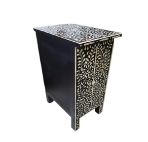 Elegant white shell mosaic <b>bedside</b> table with an open <b>shelf</b> design acting as a stylish Capiz nightstand for modern hotel rooms - Product Image 5