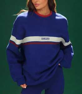 Oneten Apparels Women Blue Color Block Crew Neck Sweatshirt and Shorts <b>Set</b> - Product Image 1