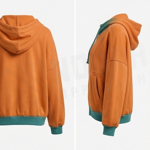 New Design Custom Logo Winter Women Streetwear Zip Top Wide Waistband Cotton Terry <b>Zipper</b> Hoodie Full Zip Pullover Tops - Product Image 2