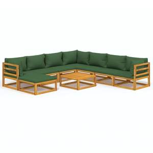Ensemble de salon de jardin en bois naturel, acacia massif avec finition verte, mobilier d'extérieur haut de gamme - Product Image 2