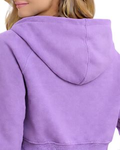 Sudadera con capucha corta con cremallera para mujer, de manga larga, informal, de forro polar suave, estilo urbano, color lavanda morado, moda otoño-invierno - Product Image 6