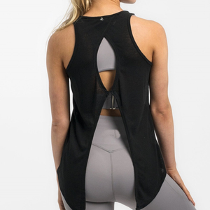 <b>Women's</b> <b>Black</b> O-Neck Woven <b>Tank</b> <b>Top</b> Solid Color Sleeveless Sporty Style Breathable Short Length 100% Polyester - Product Image 2