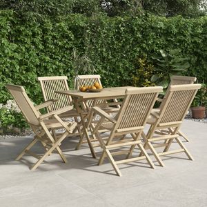 Set da pranzo da giardino in Teak in legno massiccio grigio 7 pezzi mobili da esterno Premium - Product Image 1