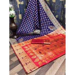 DESIGNER KANCHIPURAMSILVER ZARI WORK <b>SAREE</b> WITH BLOUSE <b>PURPLE</b> - Product Image 1