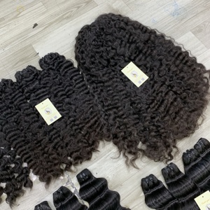 Premium U parts Raw Vietnamese Human Hair Double Drawn Machine Weft Extensiones de trama ondulada negra natural - Product Image 4