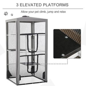 Cuccia per Gatti Grande 200 cm con Telaio in Acciaio, 3 Piattaforme, 2 Porte e 4 Sacchi di Sabbia per Uso Interno/Esterno, Recinto e Area Gioco per Gattini - Product Image 5