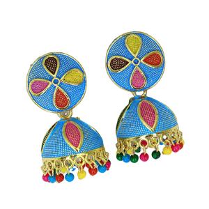 Arrings eenakari-pendientes de aro con cuentas de colores para mujer, aretes de arquería de estilo indio jumkha Bali de primera calidad - Product Image 1
