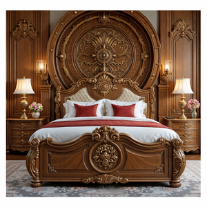 Juego de Muebles de Dormitorio King Size Contemporáneo, Estilo Barroco, Tallado en Oro, Diseño Personalizado, Cama de Madera de Teca Duradera, Desmontable - Product Image 2