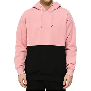 เสื้อฮู้ดผู้ชายสีชมพู-ดำ ลายบล็อกสี ผ้าฝ้าย 100% ไม่ถักทอ แบบสวมครึ่งซิป สไตล์ลำลอง มีเชือกผูก ปรับแต่งลายการ์ตูนได้ - Product Image 2