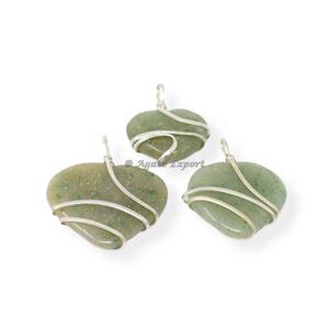 Pierre de guérison semi-précieuse, vente en gros, Aventurine foncée, pendentif en fil de cœur, fil d'or, pendentif en pierre naturelle - Product Image 3