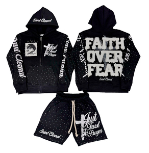 Ensemble Streetwear Premium Personnalisé Assorti – Sweat à Capuche Zippé Oversize en Coton Lourd Anti-Plis Orné de Strass et Motifs Graphiques - Product Image 1