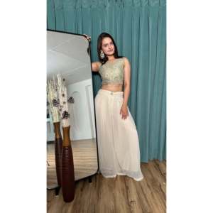 Conjunto de Pantalones Palazzo Elegantes para Mujer con Adornos de Espejo y Piedras, Conjuntos Elegantes para Mujer - Product Image 3