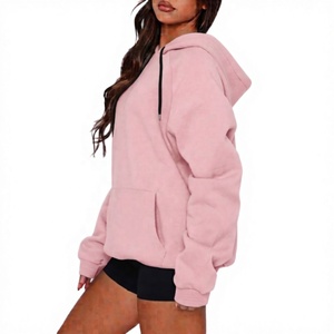 Sweat-shirt à capuche surdimensionné pour femme, en molleton de coton lourd, couleur unie violet, à manches longues, vente en gros - Product Image 4