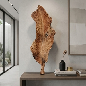 Leaf Godhong Lurik Handcrafted <b>Wooden</b> Leaf Wall Sculpture <b>Rustic</b> Botanical Decorative Carving Home Decor Accent Plaque Display - Product Image 4