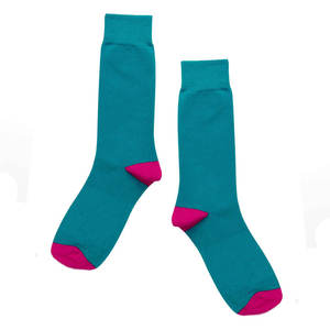 Teal Crew <b>Socks</b> With Pink Toe And Heel Men's Knitted Solid Color Daily Wear <b>Socks</b> - Product Image 5