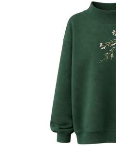 เสื้อสเวตเชิ้ตผ้าฟลีซสีเขียวแบบโอเวอร์ไซส์สำหรับผู้หญิง คอตั้ง ปักลายดอกไม้ สวมใส่สบาย อุ่นสบาย เหมาะสำหรับฤดูหนาว สไตล์สตรีทแวร์ ทรงหลวม - Product Image 4