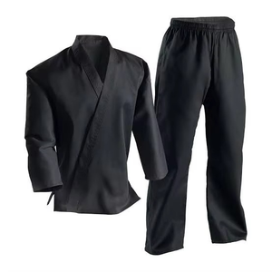 Uniforme de karaté noir pour adultes unisexe, 100% coton, vêtements d'entraînement durables, coupe régulière, style uni teint, combinaison d'entraînement légère - Product Image 1