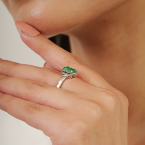 Solid 925 Sterling <b>Silver</b> 8x6 mm Octagon <b>Emerald</b> Gemstone Prong Set May Birthstone <b>Ring</b> For Women's - Product Image 4