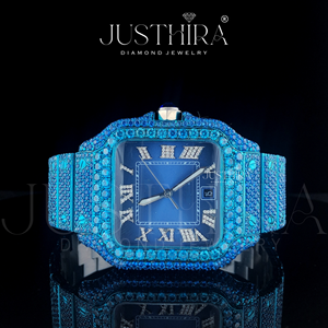 Iced Out Premium Blue Watch Square Fully Diamond Set Automatic Bust <b>Down</b> Luxury Hip Hop Men Premium Sapphire Style Jewelry Watch - Product Image 5