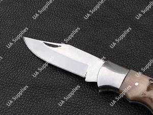Cuchillo Plegable de Acero Inoxidable Forjado a Mano Personalizado, Mango de Cuerno de Jabalí, Afilado como una Navaja, 58 HRC, Cuchillo Plegable Táctico Profesional para Camping - Product Image 3