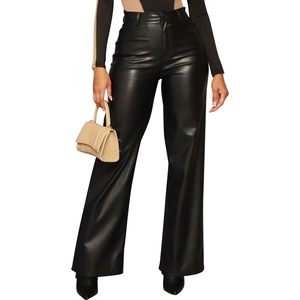 Pantalon en similicuir taille haute pour femme, coupe droite, effet jean - Product Image 1