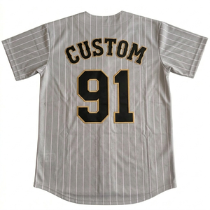 Manufacturer pinstripe baseball sports jersey custom team name number Breathable quick dry <b>athletic</b> full button high quality - Product Image 2
