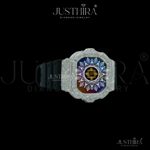 Montre de sport unisexe de luxe Justhira avec moissanite VVS personnalisée, cadran carré glacé, style antique, résistante à l'eau 3 ATM, bracelet en caoutchouc noir - Product Image 2